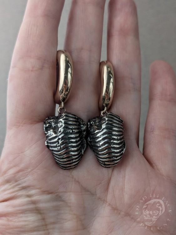 Artistic cosmic-inspired ear weights, unique OOAK Alternative ear hangers with white iron and massive gold bronze hook