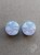 Silver ear plugs with blue and lilac violet purple ombre effect, decorated with fluffy white clouds.