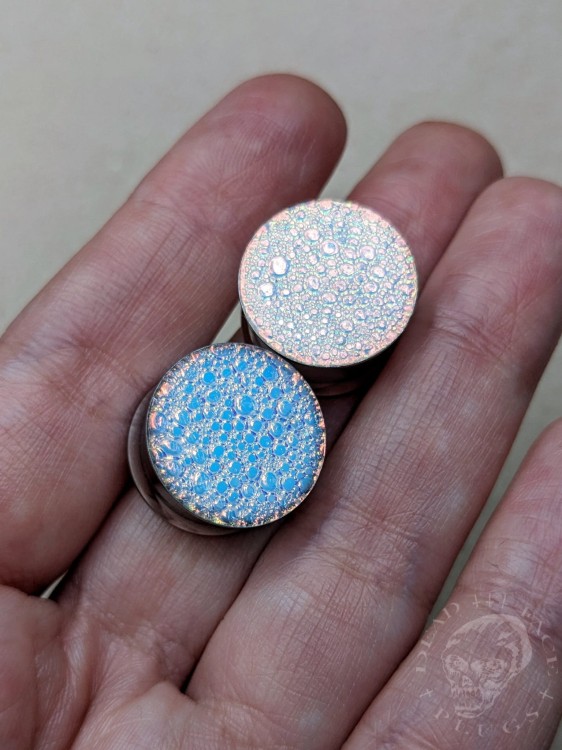 color shifting blue gold copper and green textured reptilian snake skin plugs gauges for stretched ears