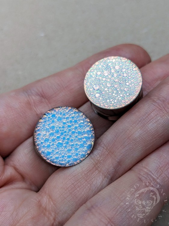 color shifting blue gold copper and green textured reptilian snake skin plugs gauges for stretched ears