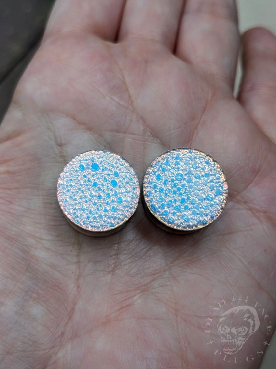color shifting blue gold copper and green textured reptilian snake skin plugs gauges for stretched ears