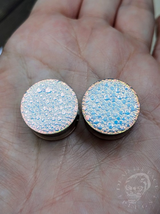 blue gold copper and green textured reptilian snake skin plugs gauges for stretched ears