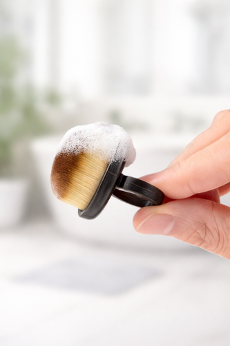 Small jewelry cleaning brush with soft nylon bristles